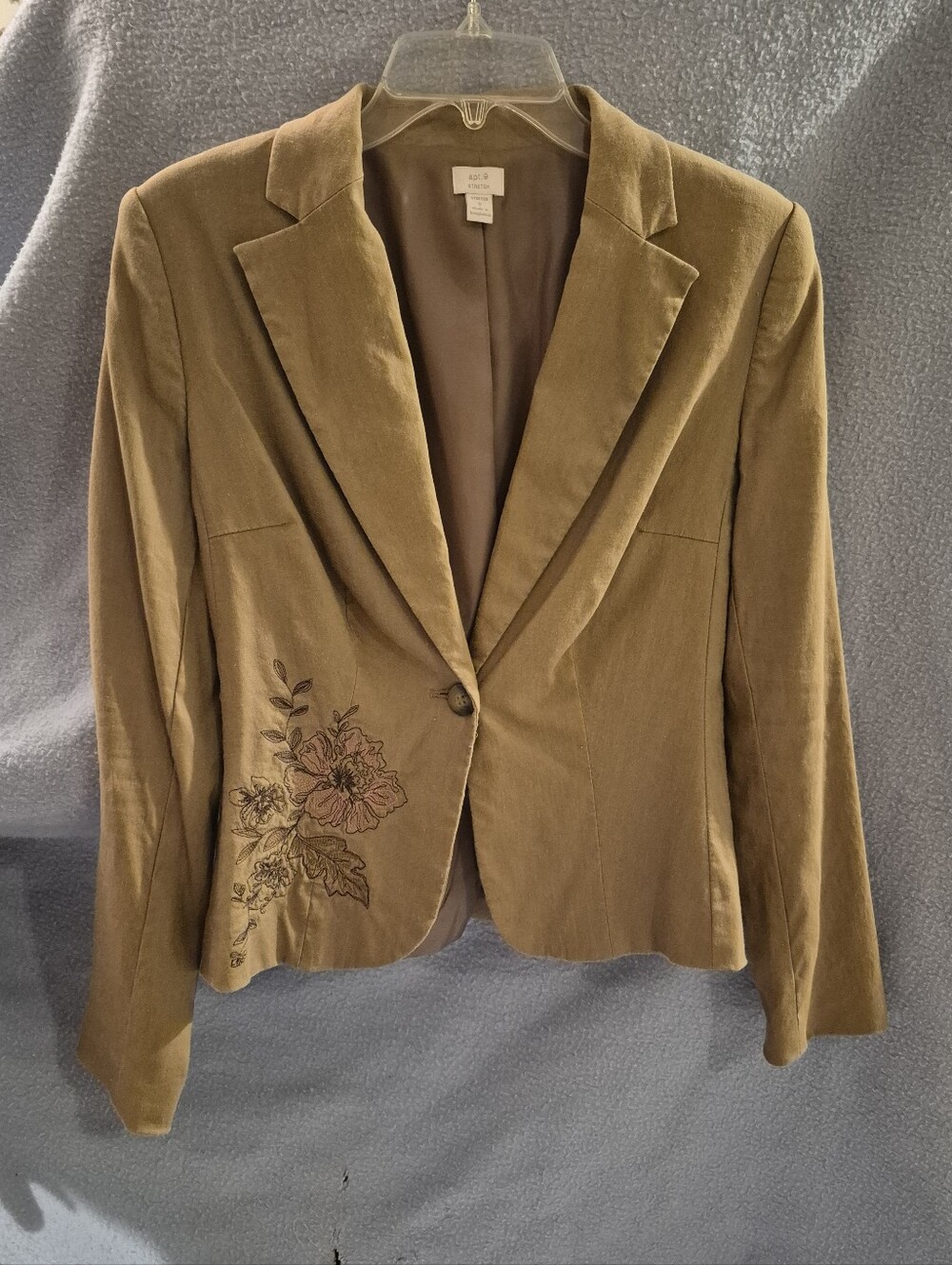 Linen Tan Blazer With Floral Detail